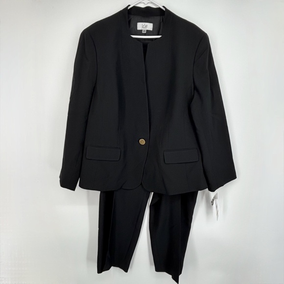 Le Suit Womens 24W Single Button Blazer Slim Fit Pants Suit Black Office Career - Picture 2 of 16